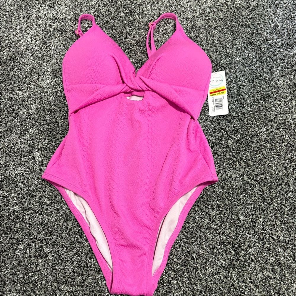 NWT woman’s small Pink One-Piece Swimsuit - Knot Front Design